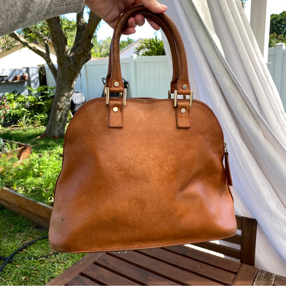 LALUCCA rebeka dome satchel bag purse cognac leather - Picture 10 of 10